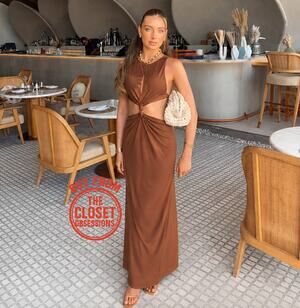 ZARA Brown Cut Out Maxi Dress Vacation Resort Dress NWT